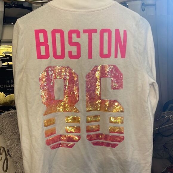 VS PINK Edl Perfect Quarter-Zip 1/4 sunset ombre iridescent sequin bling boston - Picture 5 of 10